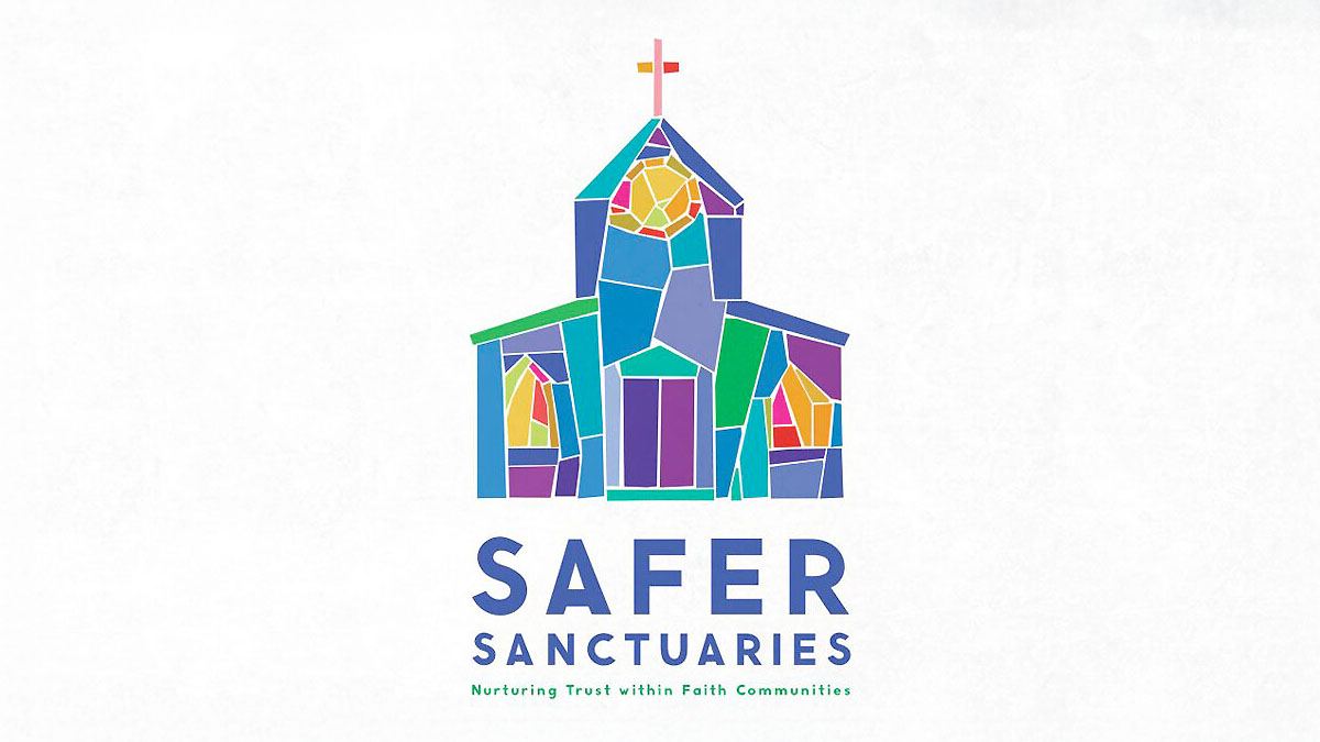 Safer Sanctuaries: Nurturing Trust within Faith Communities Logo of multi-colored, stained glass church 
